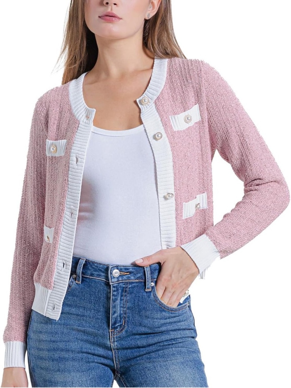 Pink Sweater/Cardigan Pearl Button Down Size Small
